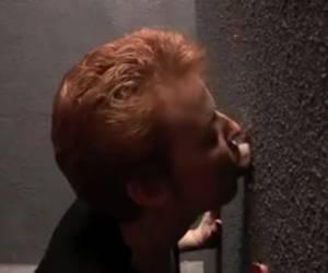 It is often a gloryholeee per wall, but this wall has multiple cock holes. For this mature redhead slut is an oral orgy.